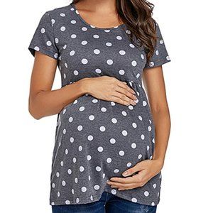 Jezero Maternity Top, Gray with White Dots (M)